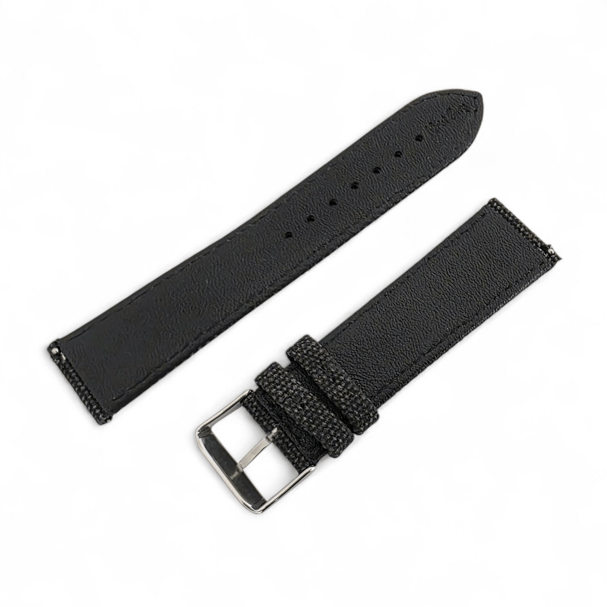 Luxury Canvas Watch Strap 4mm Thick 18mm 20mm 22mm Washed Black - Wrist Envy