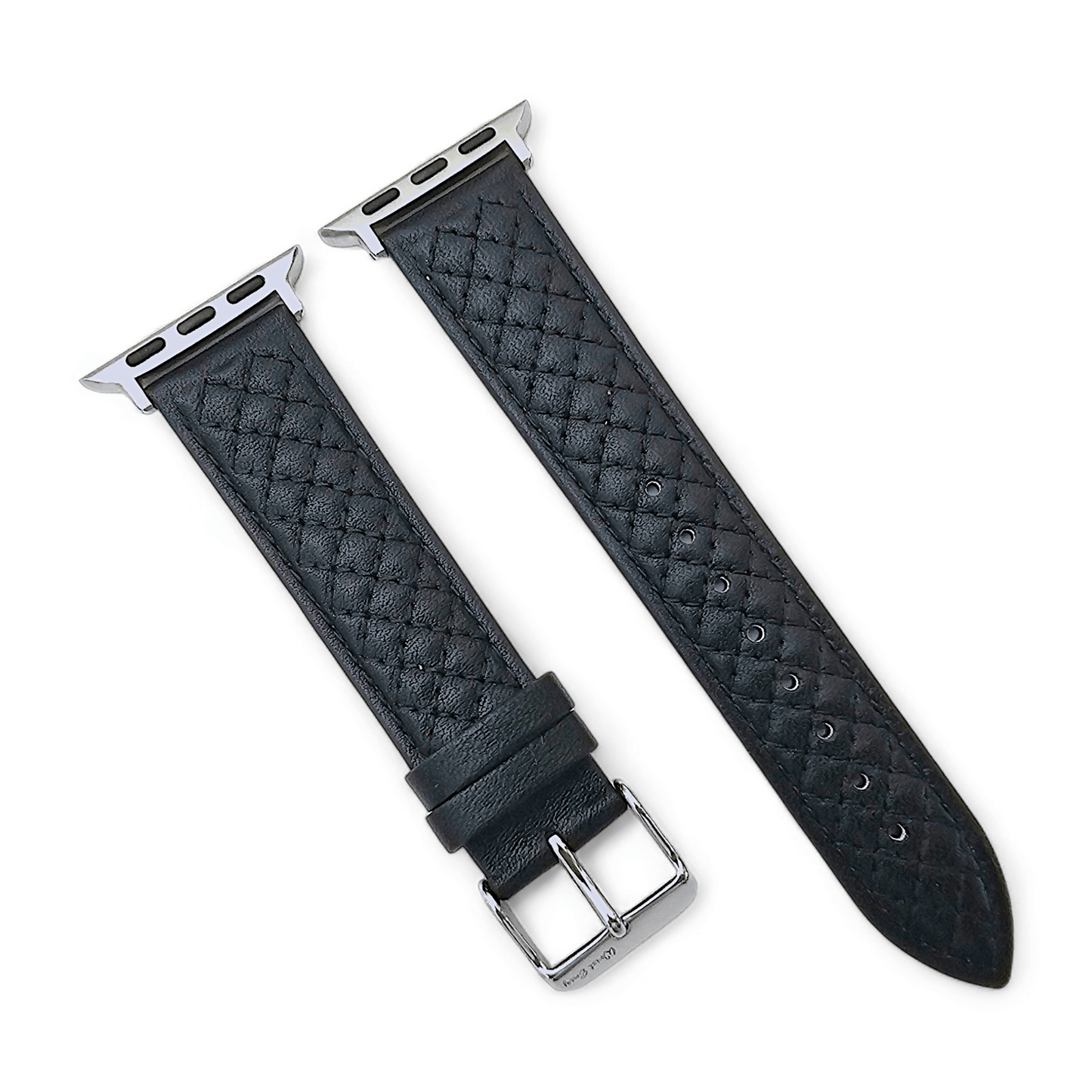 Luxury Italian Leather Diamond Stitch Watch Strap For Apple IWatch Black - Wrist Envy