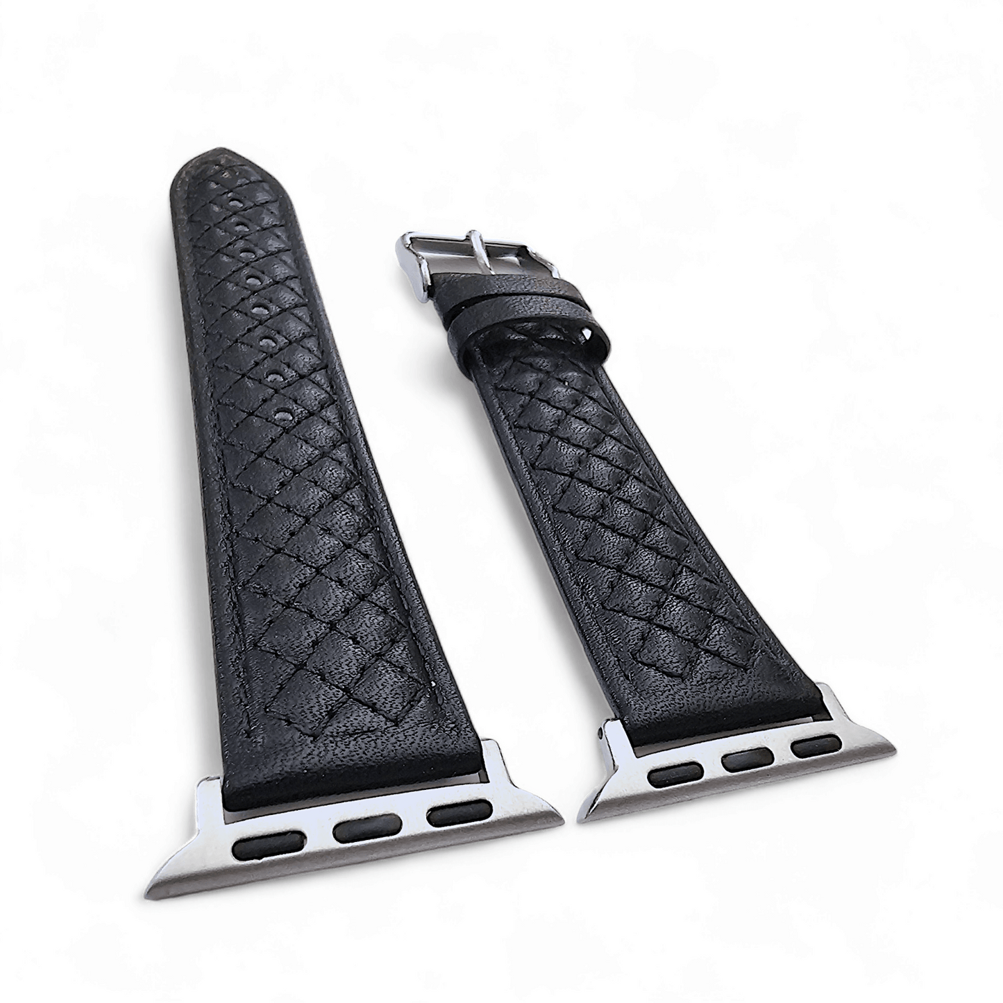 Luxury Italian Leather Diamond Stitch Watch Strap For Apple IWatch Black - Wrist Envy