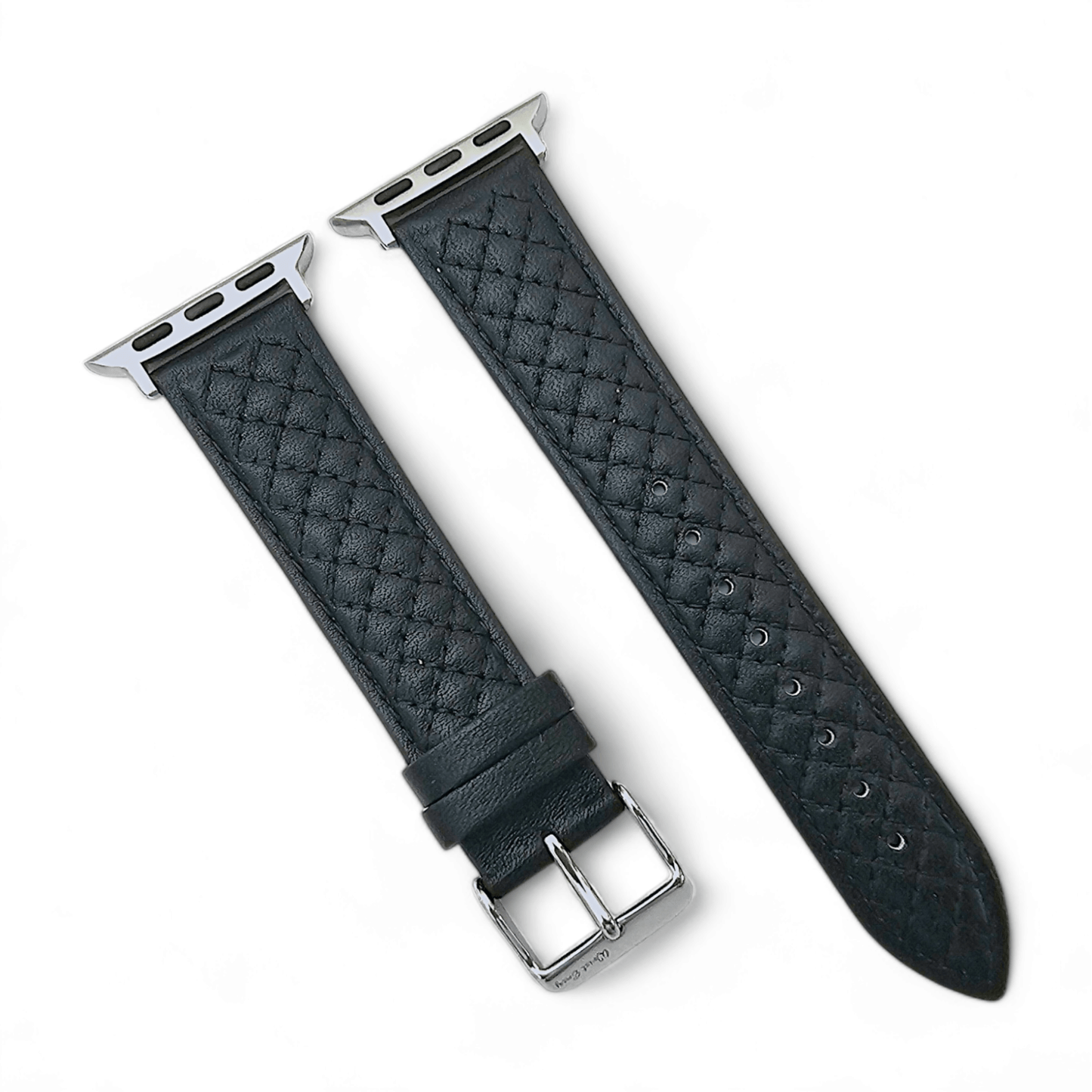 Luxury Italian Leather Diamond Stitch Watch Strap For Apple IWatch Black - Wrist Envy