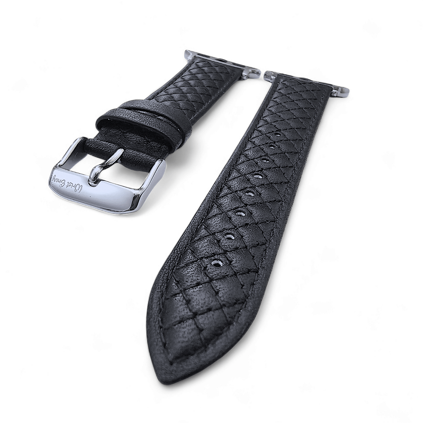 Luxury Italian Leather Diamond Stitch Watch Strap For Apple IWatch Black - Wrist Envy