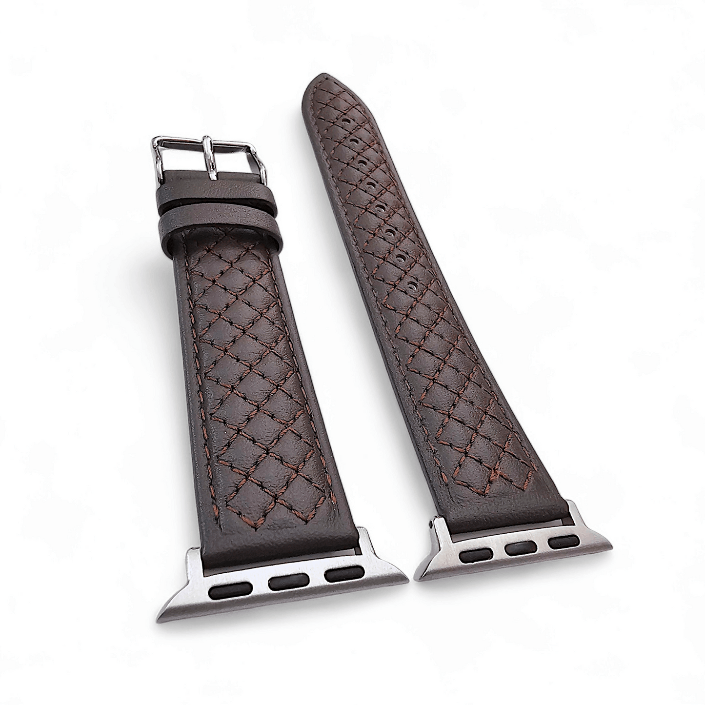 Luxury Italian Leather Diamond Stitch Watch Strap For Apple IWatch Dark Brown - Wrist Envy