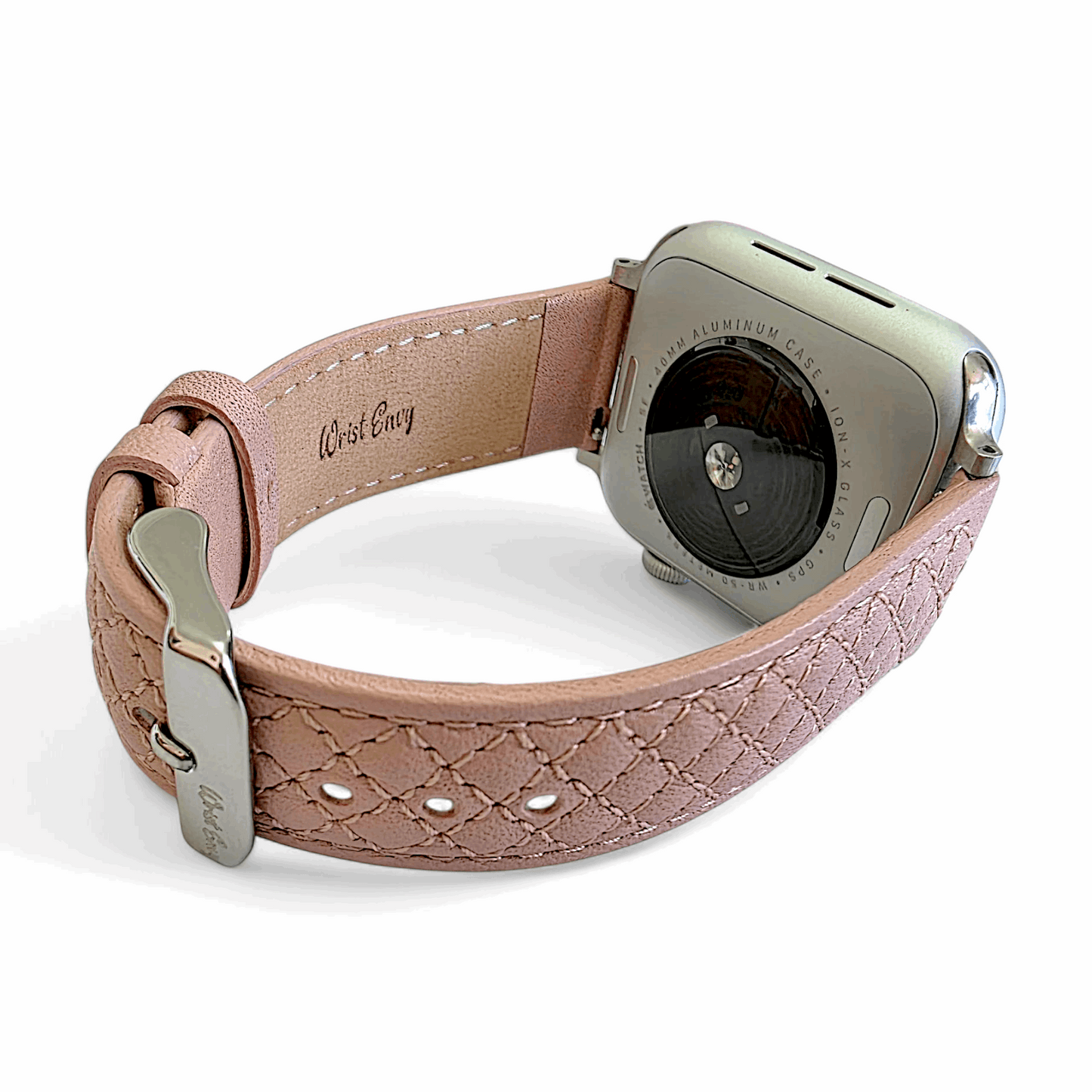 Luxury Italian Leather Diamond Stitch Watch Strap For Apple IWatch Dusty Pink - Wrist Envy