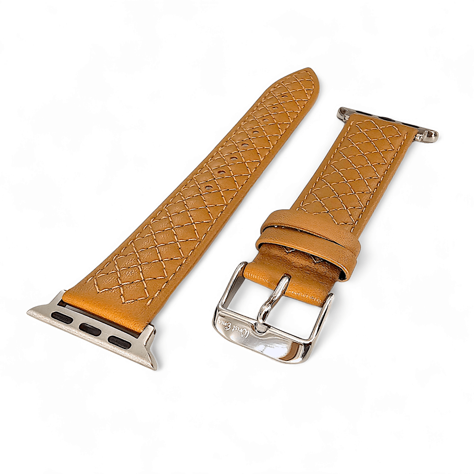 Luxury Italian Leather Diamond Stitch Watch Strap For Apple IWatch Honey Tan - Wrist Envy