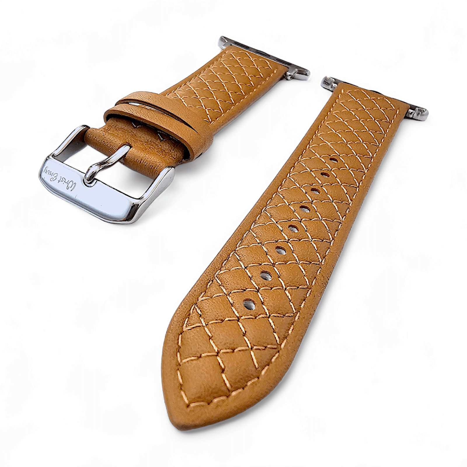Luxury Italian Leather Diamond Stitch Watch Strap For Apple IWatch Honey Tan - Wrist Envy