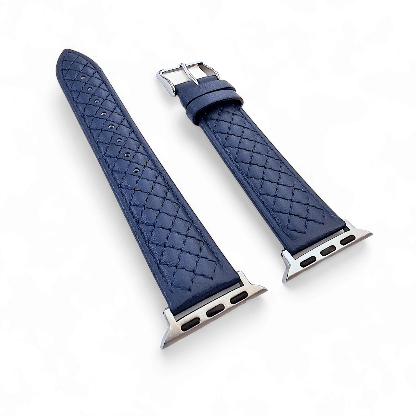 Luxury Italian Leather Diamond Stitch Watch Strap For Apple IWatch Navy Blue - Wrist Envy