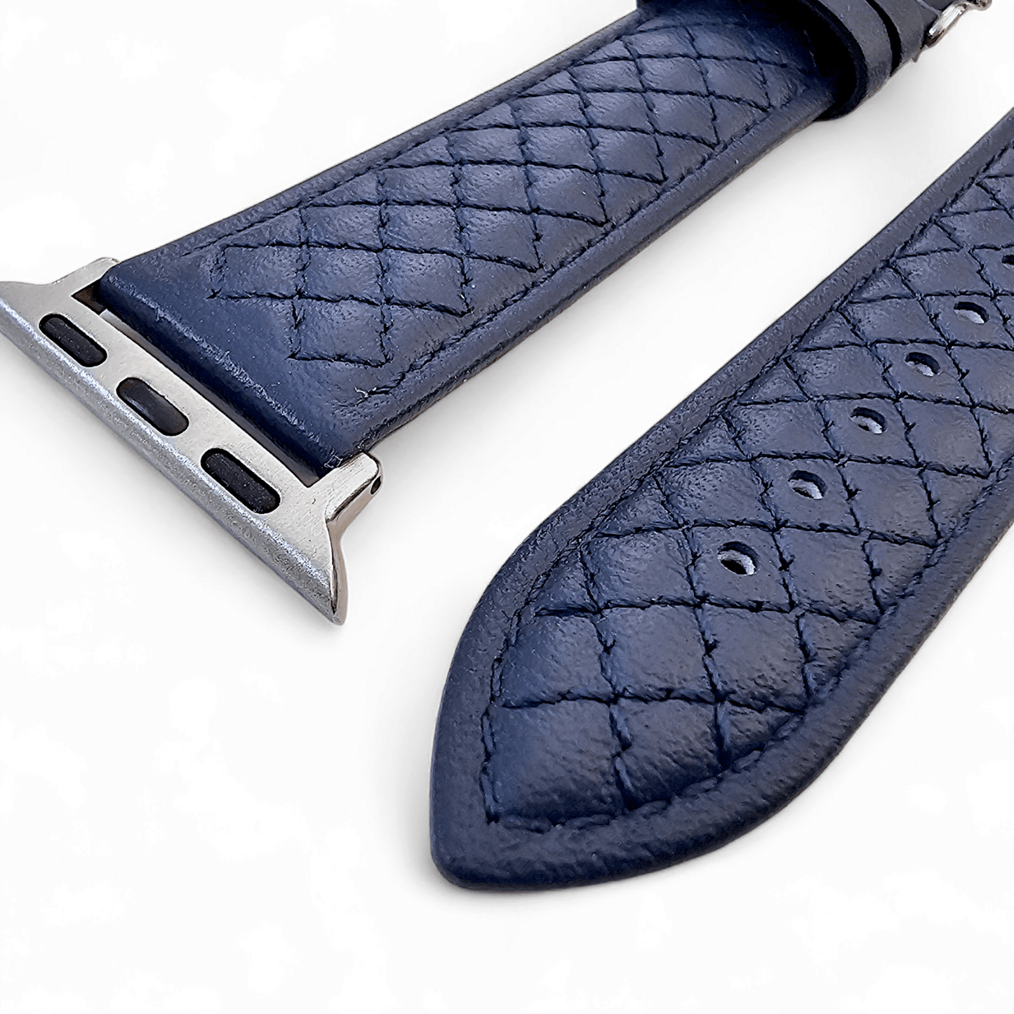 Luxury Italian Leather Diamond Stitch Watch Strap For Apple IWatch Navy Blue - Wrist Envy