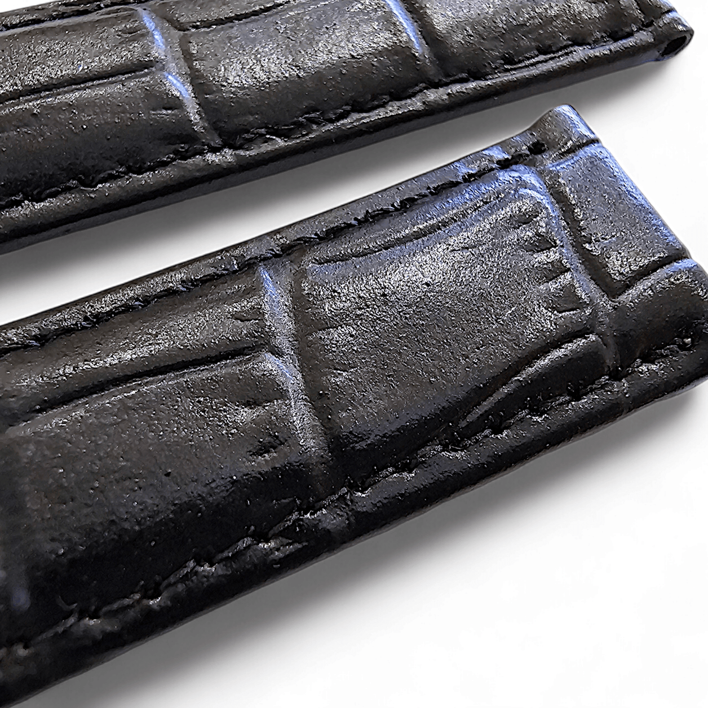 Luxury Leather Crocodile Grain Watch Strap Band 20mm Mens Replacement Mens Black - Wrist Envy