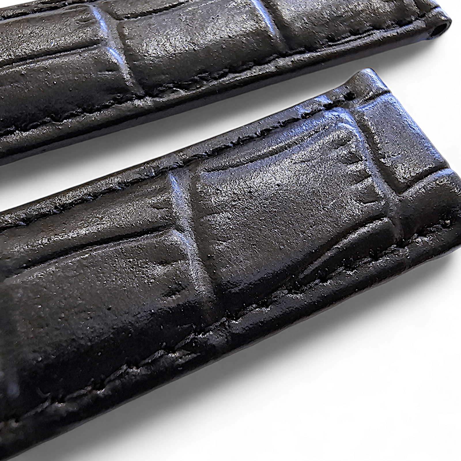 Luxury Leather Crocodile Grain Watch Strap Band 20mm Mens Replacement Mens Black - Wrist Envy