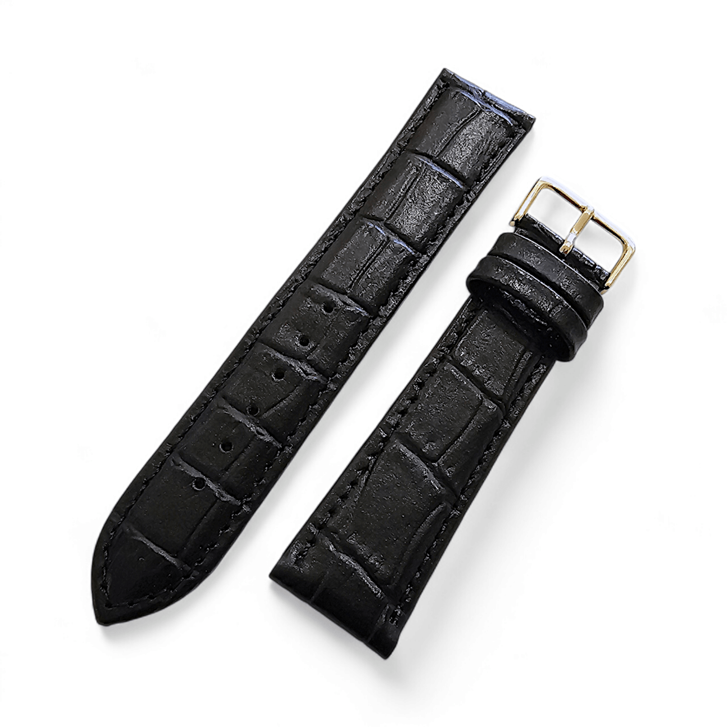 Luxury Leather Crocodile Grain Watch Strap Band 20mm Mens Replacement Mens Black - Wrist Envy