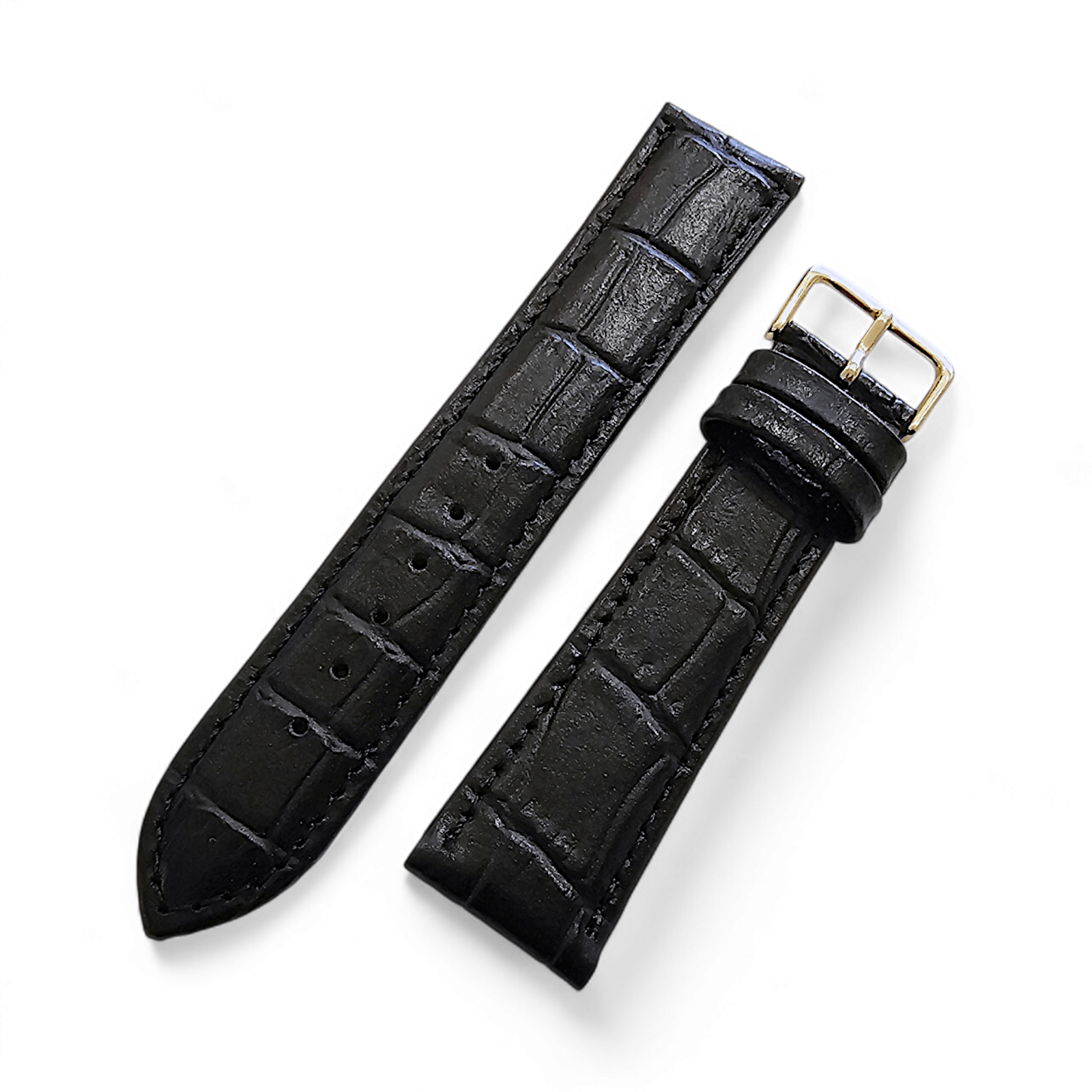 Luxury Leather Crocodile Grain Watch Strap Band 20mm Mens Replacement Mens Black - Wrist Envy