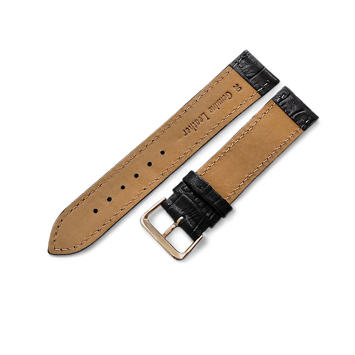 Luxury Leather Crocodile Grain Watch Strap Band 20mm Mens Replacement Mens Black - Wrist Envy
