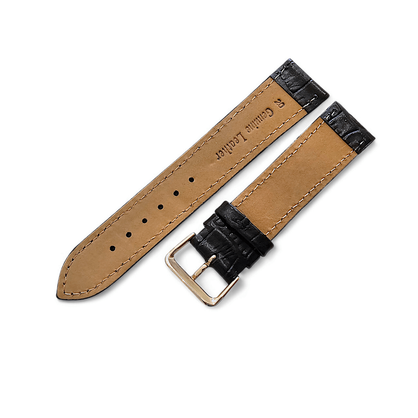 Luxury Leather Crocodile Grain Watch Strap Band 20mm Mens Replacement Mens Black - Wrist Envy