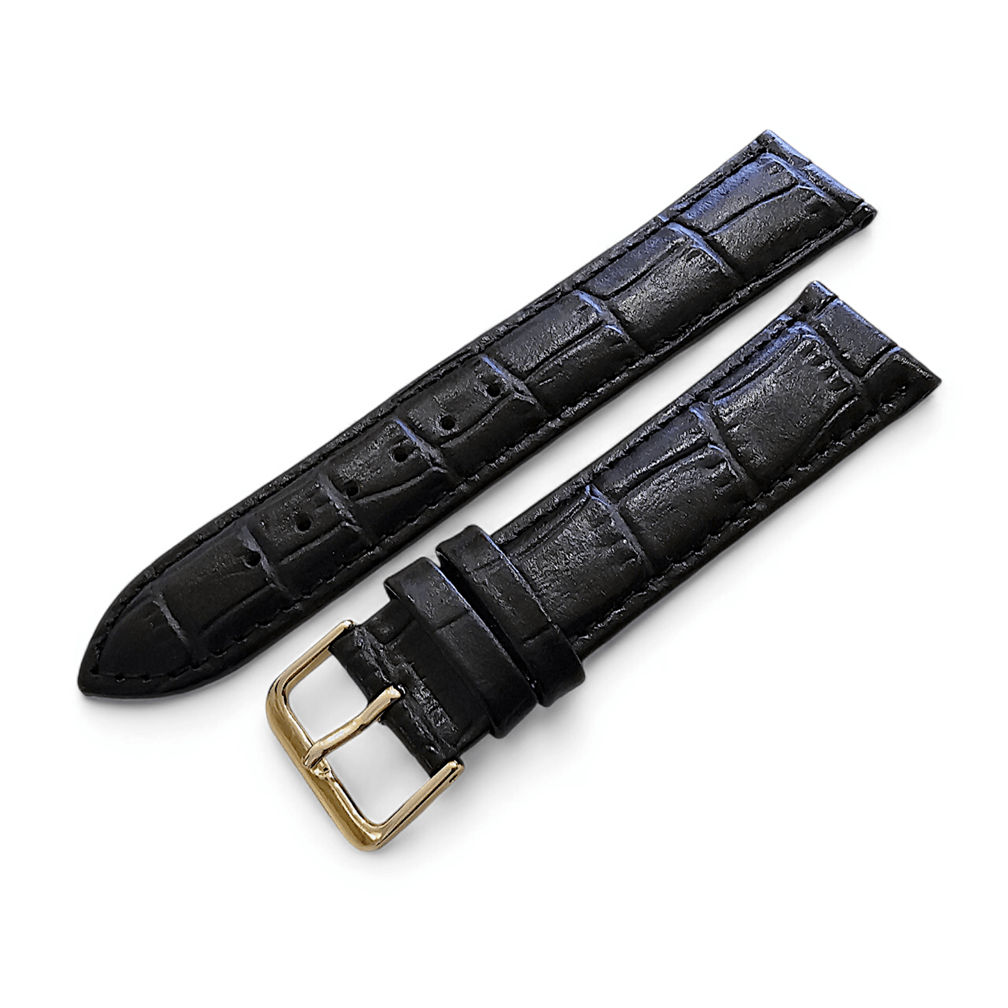Luxury Leather Crocodile Grain Watch Strap Band 20mm Mens Replacement Mens Black - Wrist Envy