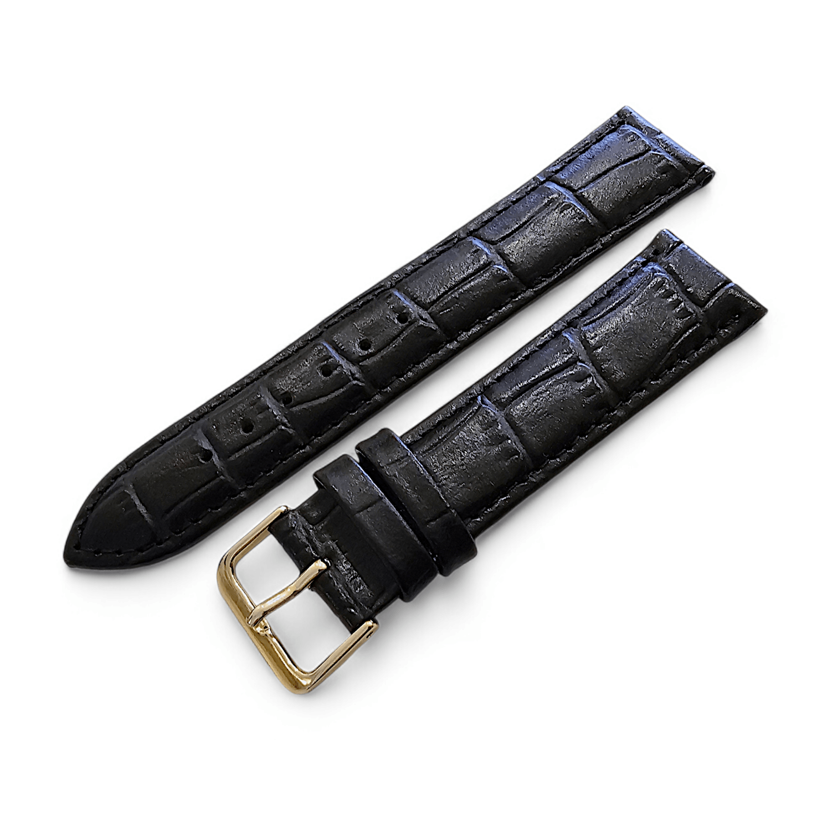 Luxury Leather Crocodile Grain Watch Strap Band 20mm Mens Replacement Mens Black - Wrist Envy