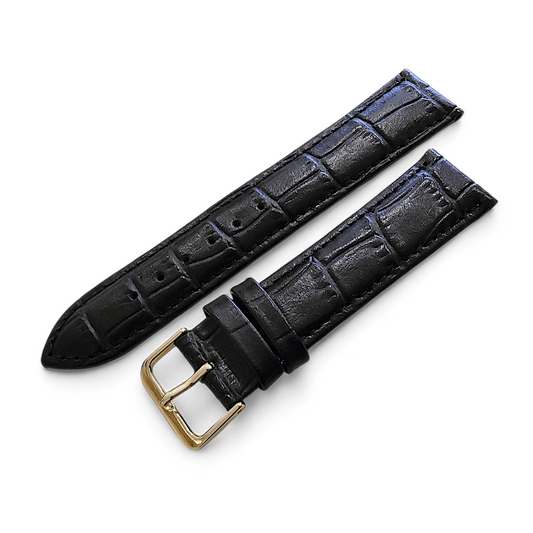 Luxury Leather Crocodile Grain Watch Strap Band 20mm Mens Replacement Mens Black - Wrist Envy