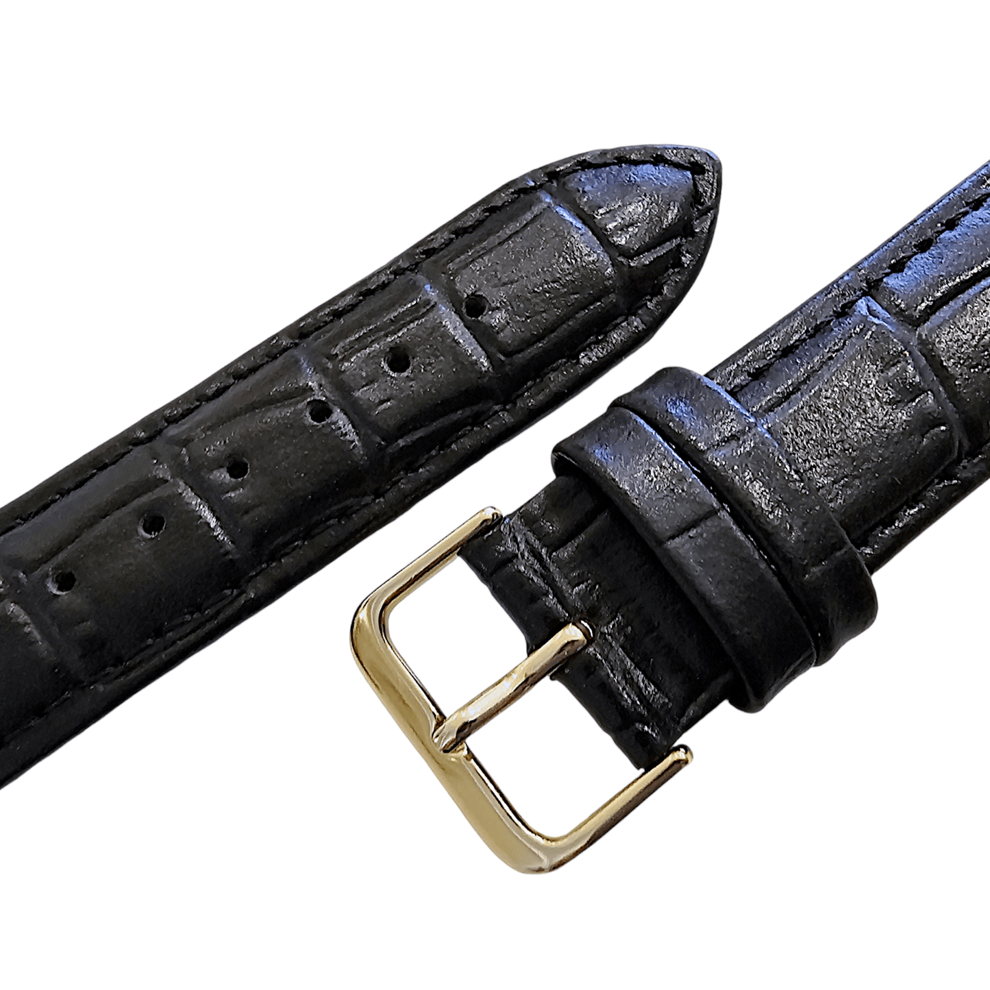 Luxury Leather Crocodile Grain Watch Strap Band 20mm Mens Replacement Mens Black - Wrist Envy