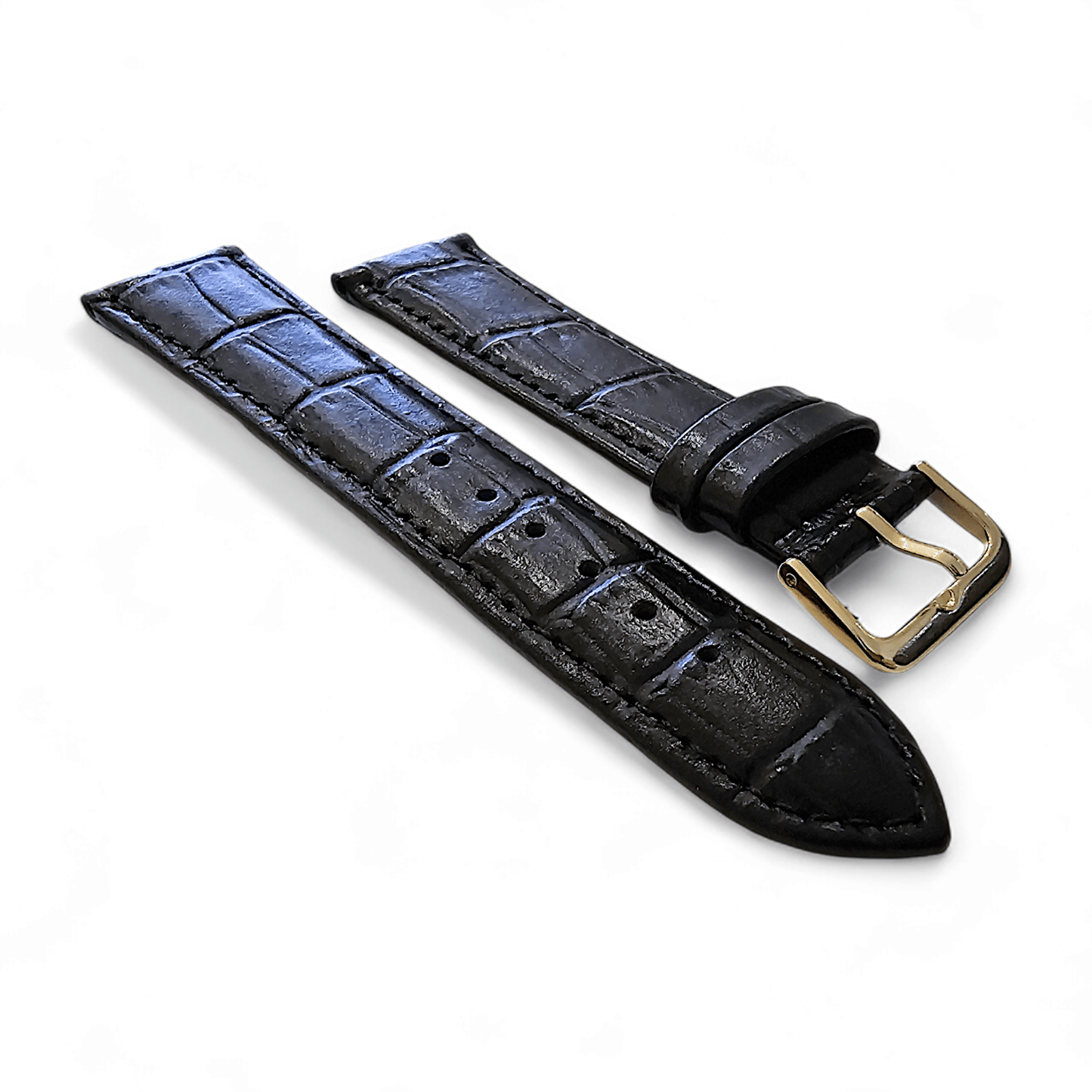 Luxury Leather Crocodile Grain Watch Strap Band 20mm Mens Replacement Mens Black - Wrist Envy