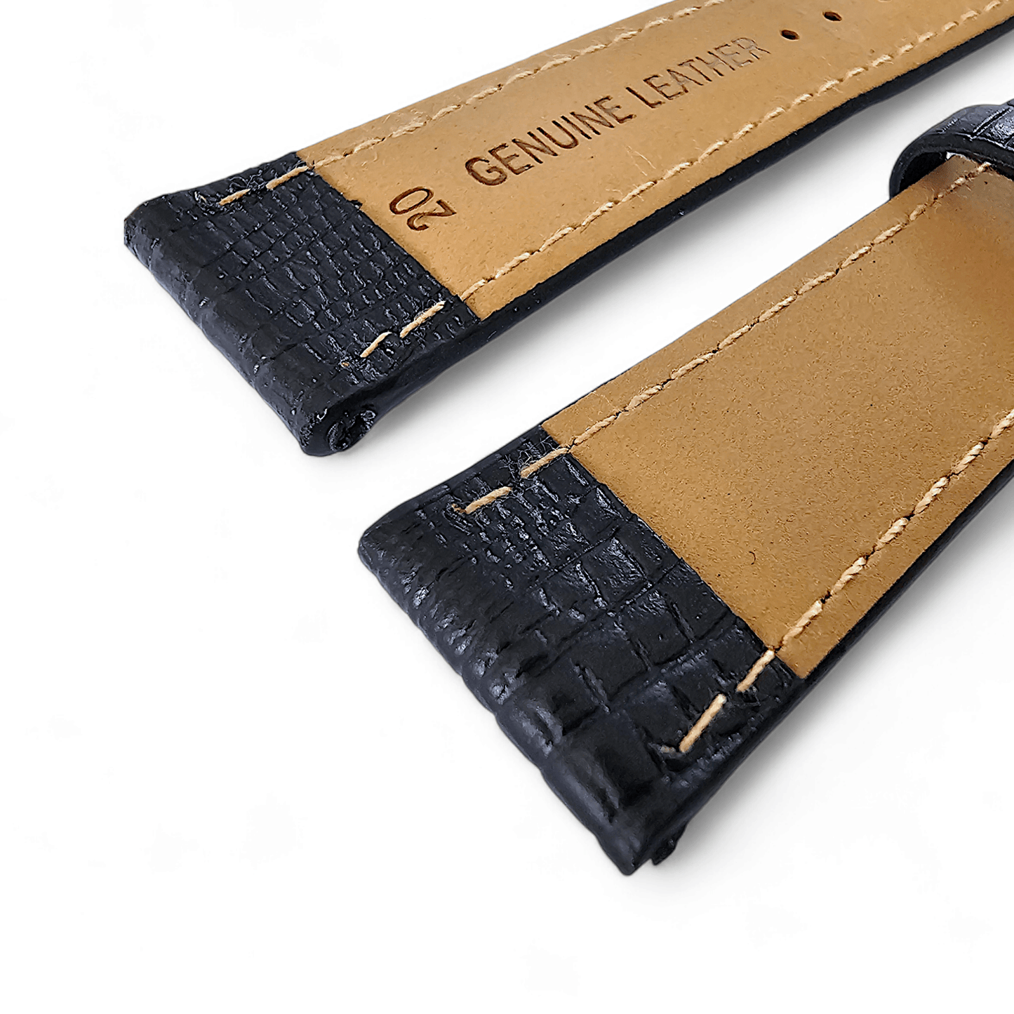 Luxury Leather Lizard Grain Watch Strap 20mm Black - Wrist Envy