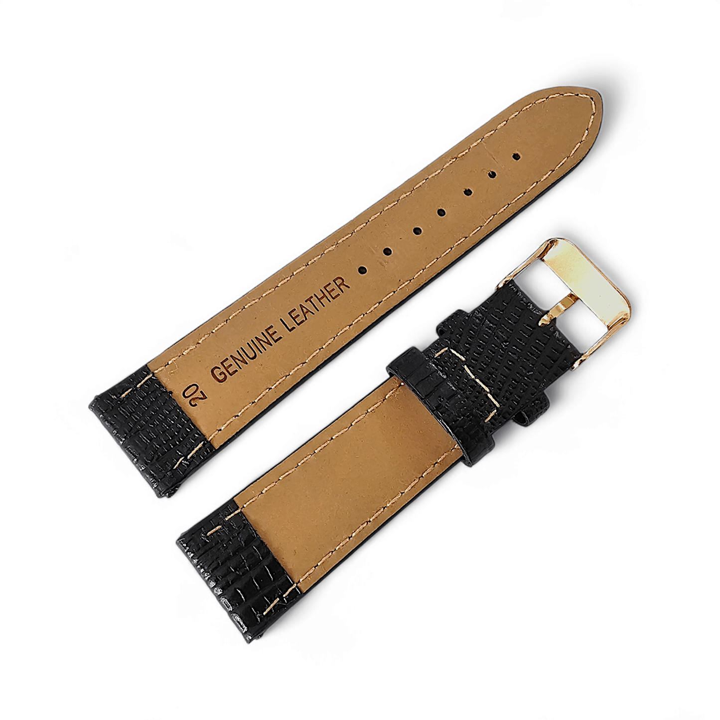 Luxury Leather Lizard Grain Watch Strap 20mm Black - Wrist Envy