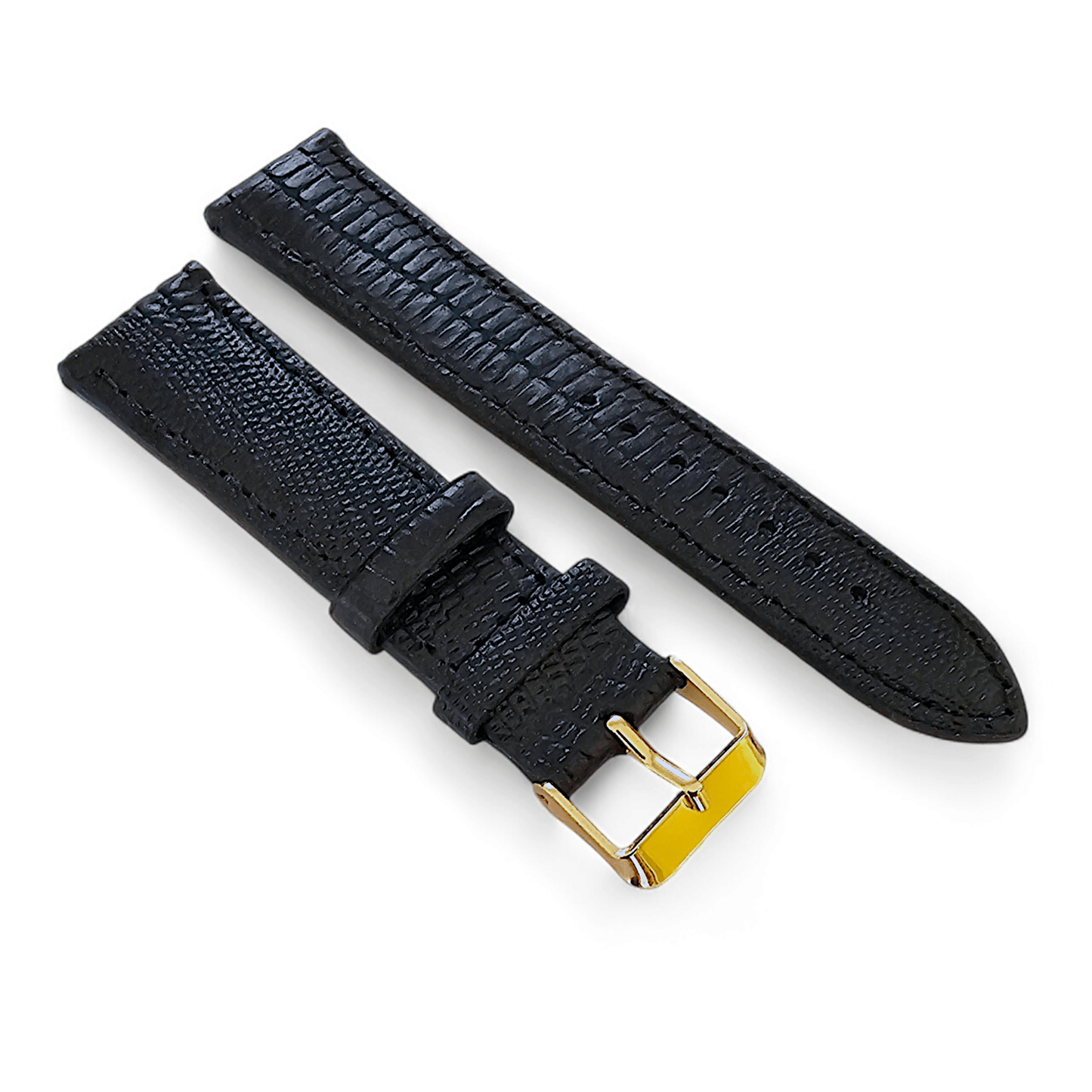 Luxury Leather Lizard Grain Watch Strap 20mm Black - Wrist Envy