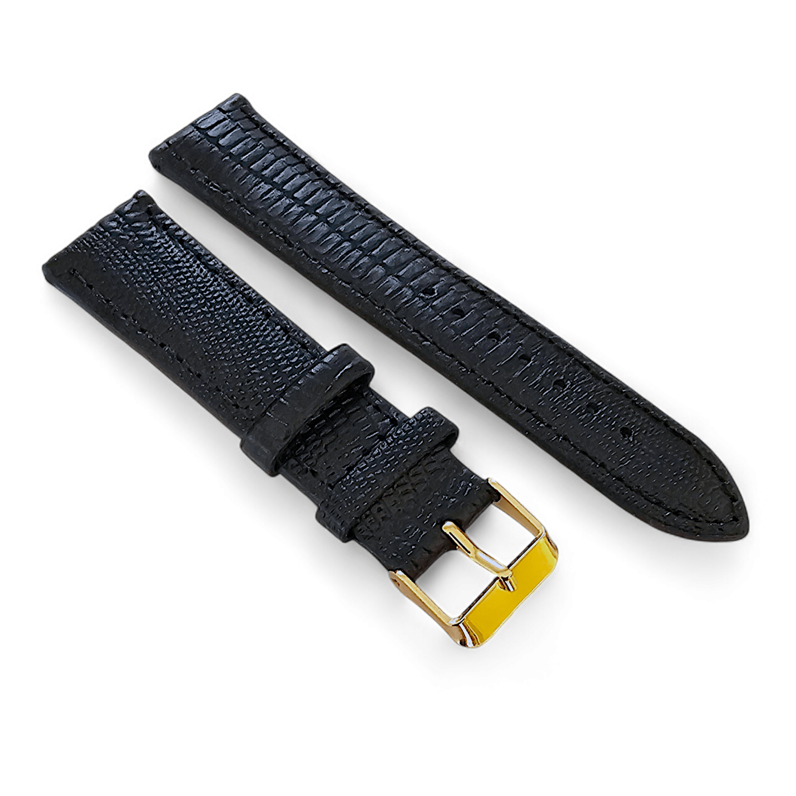 Luxury Leather Lizard Grain Watch Strap 20mm Black - Wrist Envy