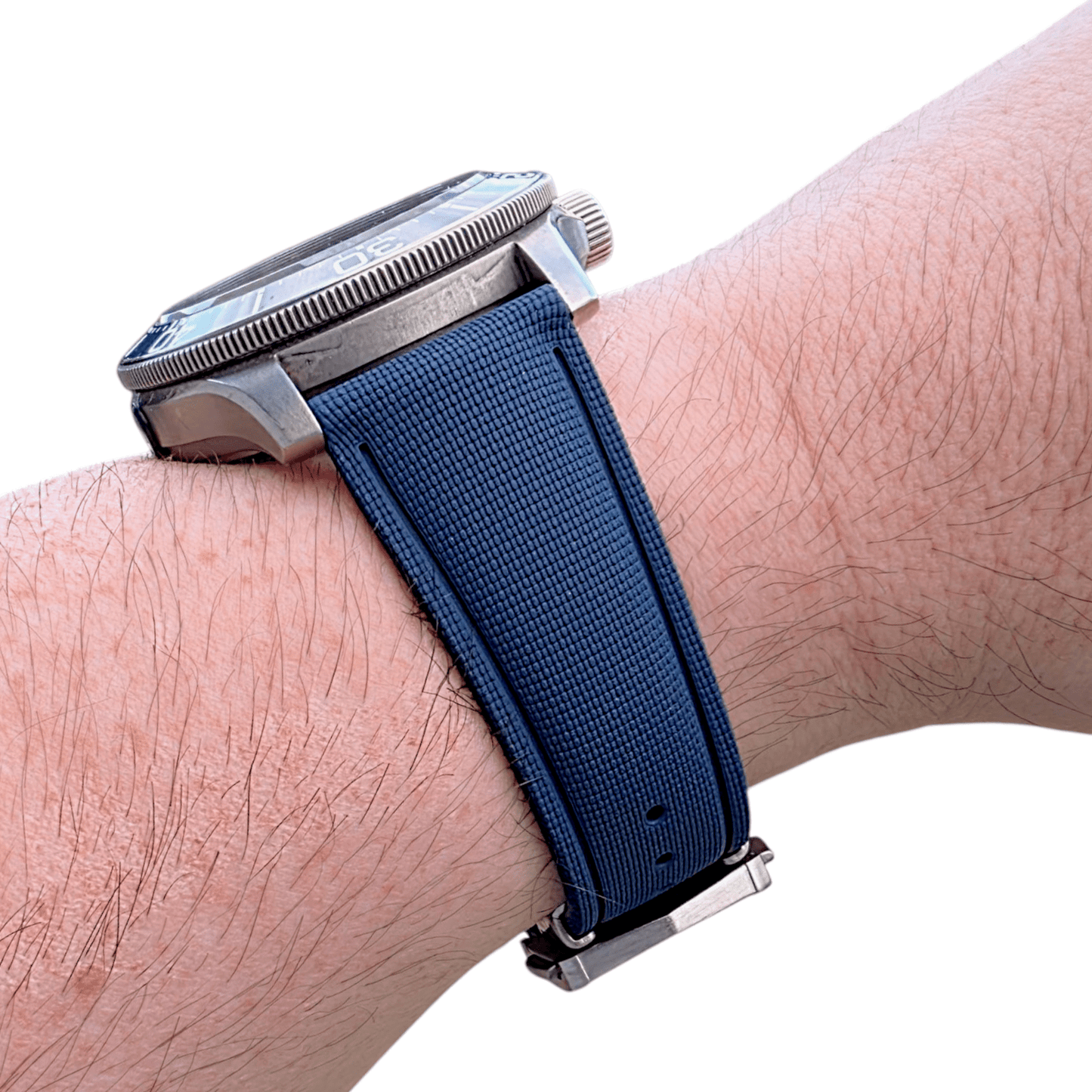 Marine Pro Deploy FKM Rubber Watch Strap 20mm 21mm 22mm Blue - Wrist Envy
