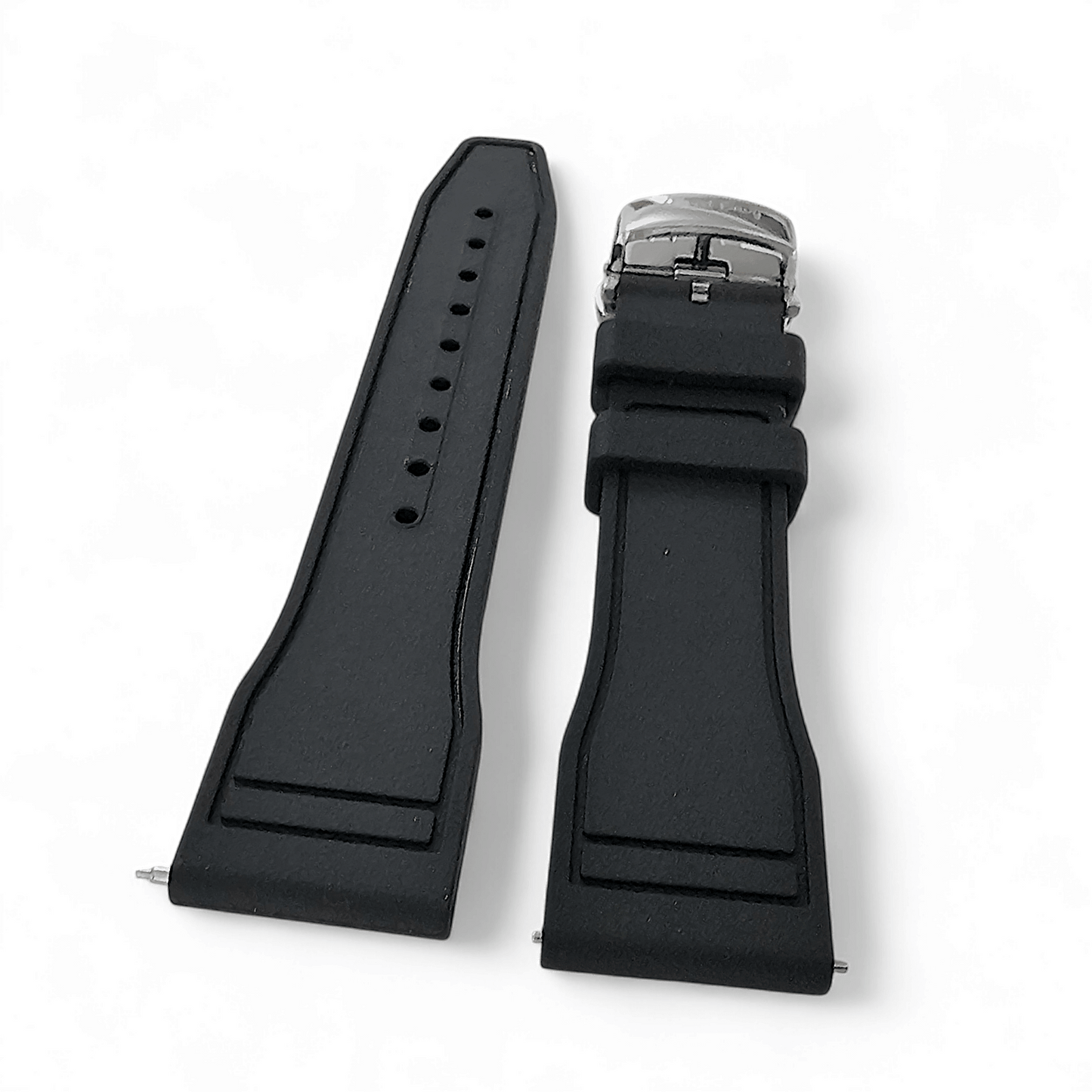 Natural Rubber Pilot Flieger Style Deployment Clasp Watch Strap 20mm 22mm Black - Wrist Envy