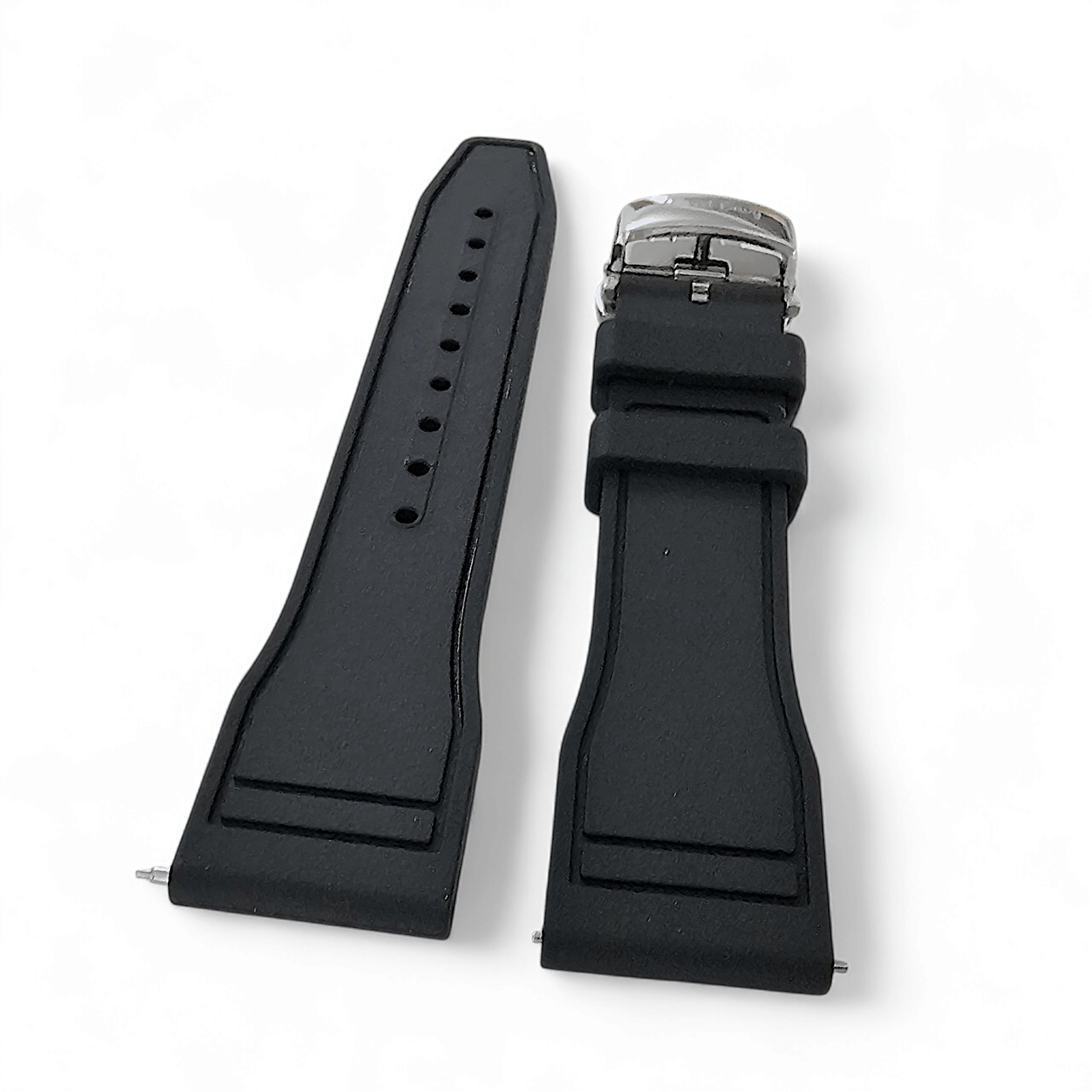 Natural Rubber Pilot Flieger Style Deployment Clasp Watch Strap 20mm 22mm Black - Wrist Envy