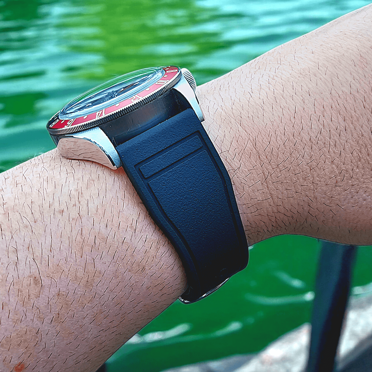 Natural Rubber Pilot Flieger Style Deployment Clasp Watch Strap 20mm 22mm Black - Wrist Envy