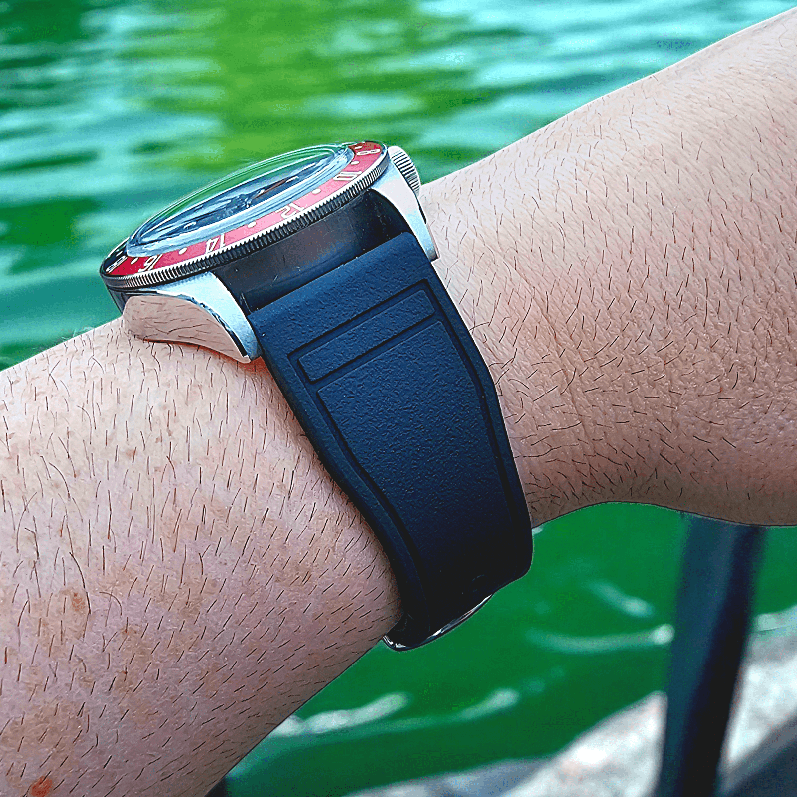 Natural Rubber Pilot Flieger Style Deployment Clasp Watch Strap 20mm 22mm Black - Wrist Envy