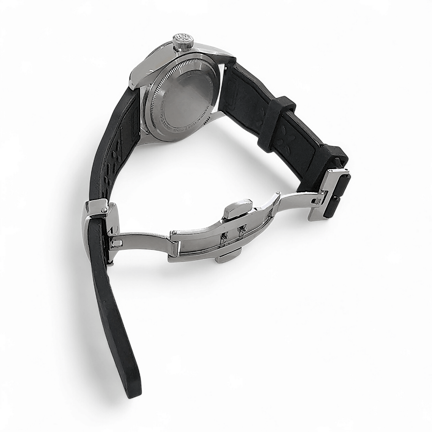 Natural Rubber Pilot Flieger Style Deployment Clasp Watch Strap 20mm 22mm Black - Wrist Envy
