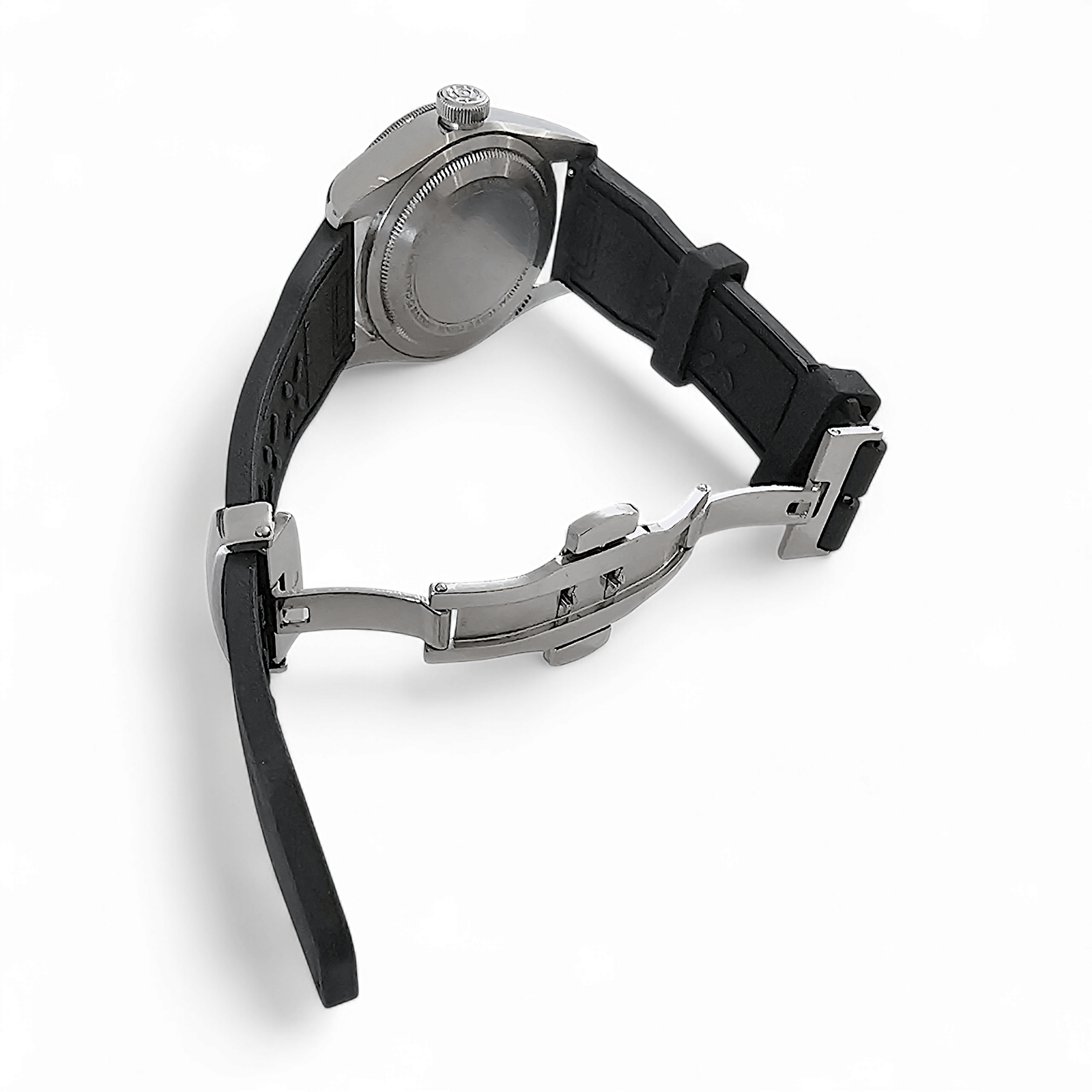 Natural Rubber Pilot Flieger Style Deployment Clasp Watch Strap 20mm 22mm Black - Wrist Envy