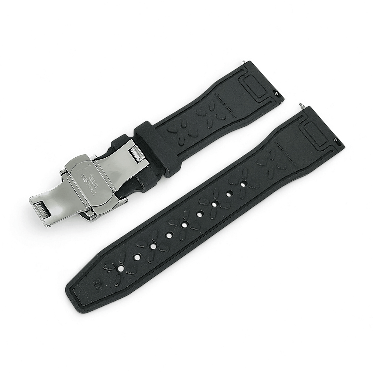 Natural Rubber Pilot Flieger Style Deployment Clasp Watch Strap 20mm 22mm Black - Wrist Envy