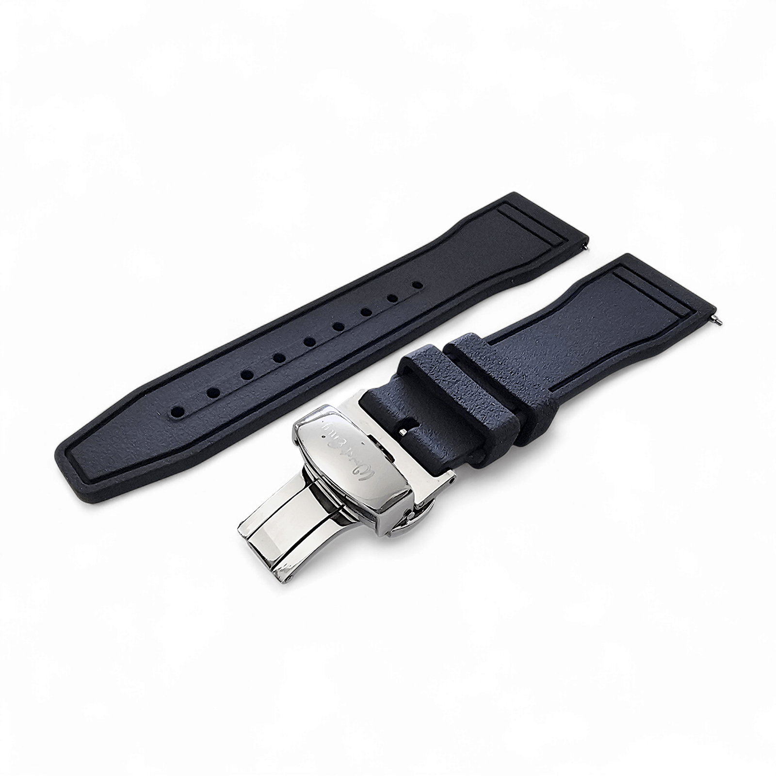 Natural Rubber Pilot Flieger Style Deployment Clasp Watch Strap 20mm 22mm Black - Wrist Envy