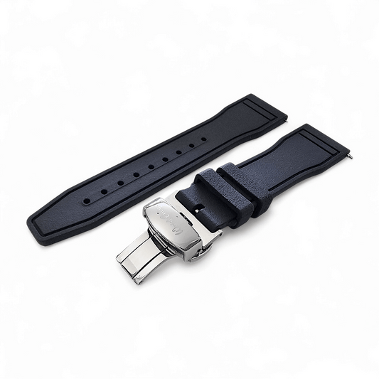 Natural Rubber Pilot Flieger Style Deployment Clasp Watch Strap 20mm 22mm Black - Wrist Envy