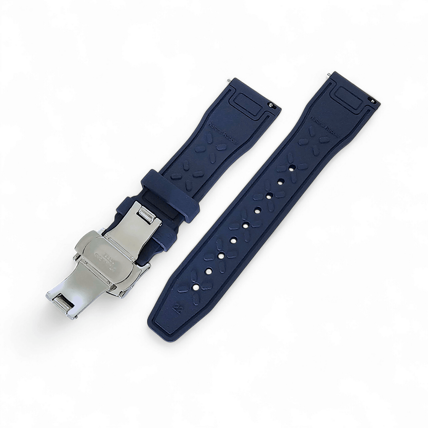 Natural Rubber Pilot Flieger Style Deployment Clasp Watch Strap Band 20mm 21mm 22mm Blue - Wrist Envy