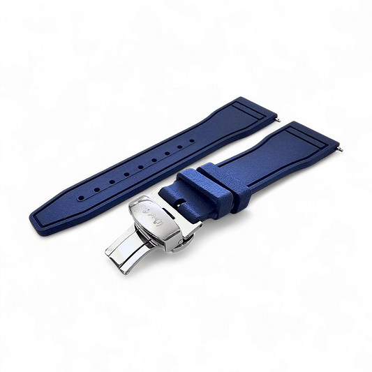 Natural Rubber Pilot Flieger Style Deployment Clasp Watch Strap Band 20mm 21mm 22mm Blue - Wrist Envy