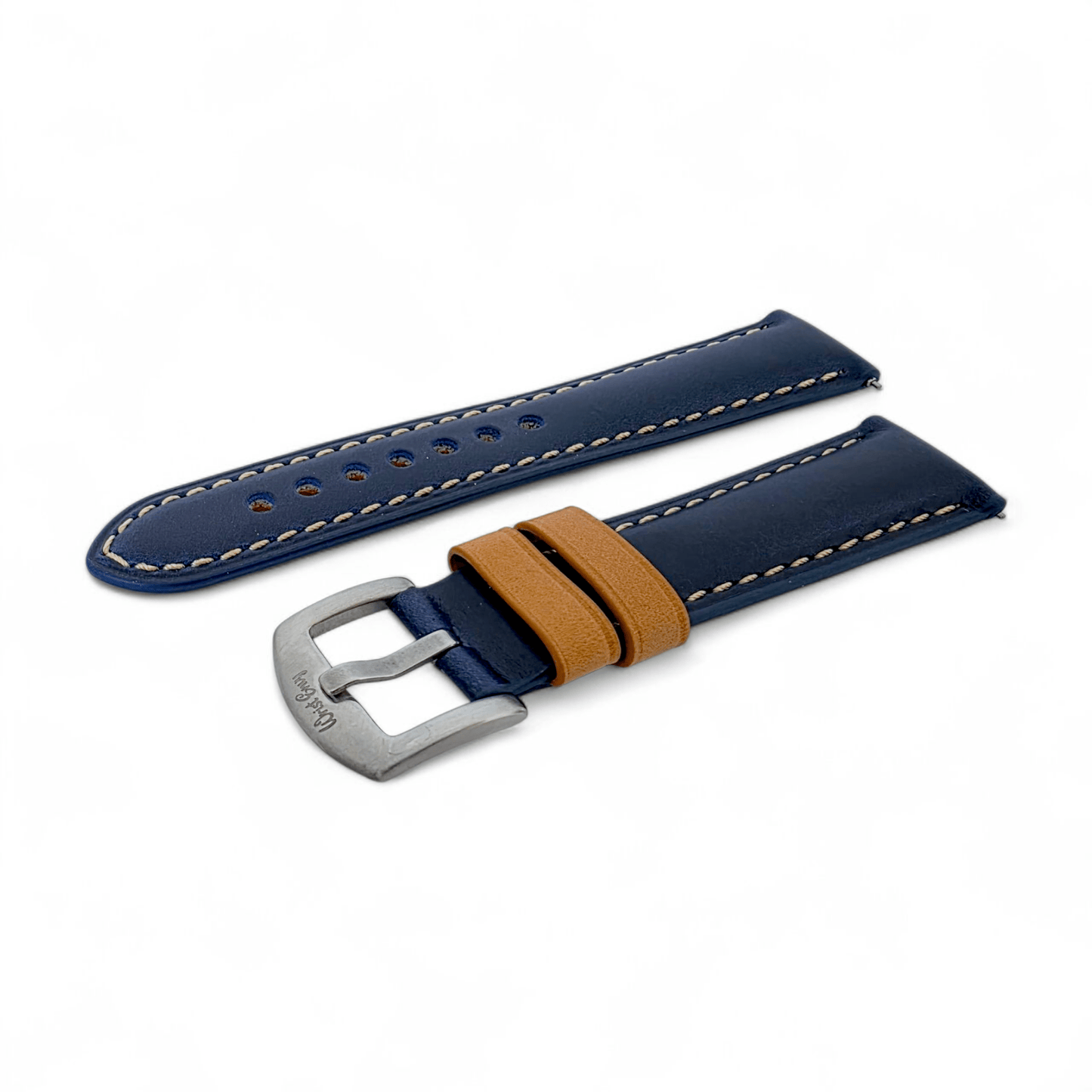 Padded Calf Skin Leather Watch Strap 20mm 22mm Blue - Wrist Envy