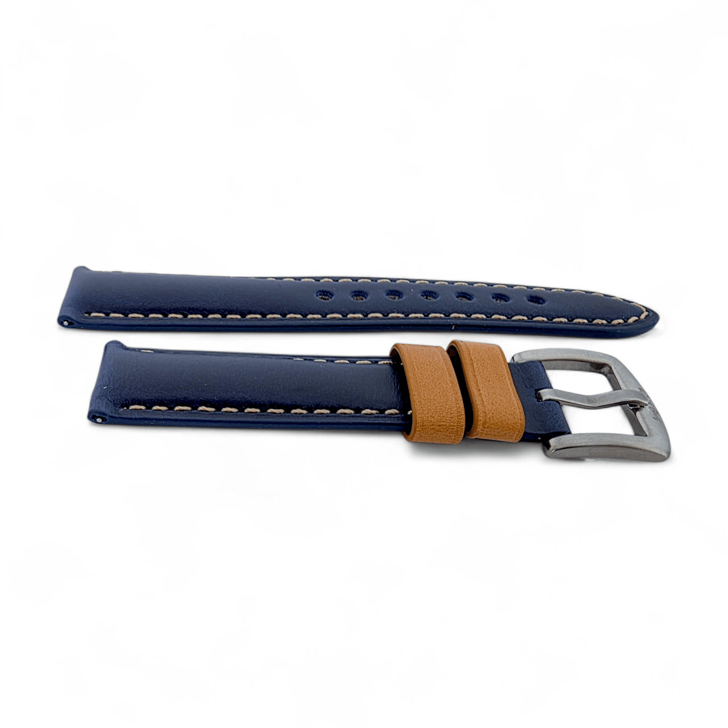 Padded Calf Skin Leather Watch Strap 20mm 22mm Blue - Wrist Envy