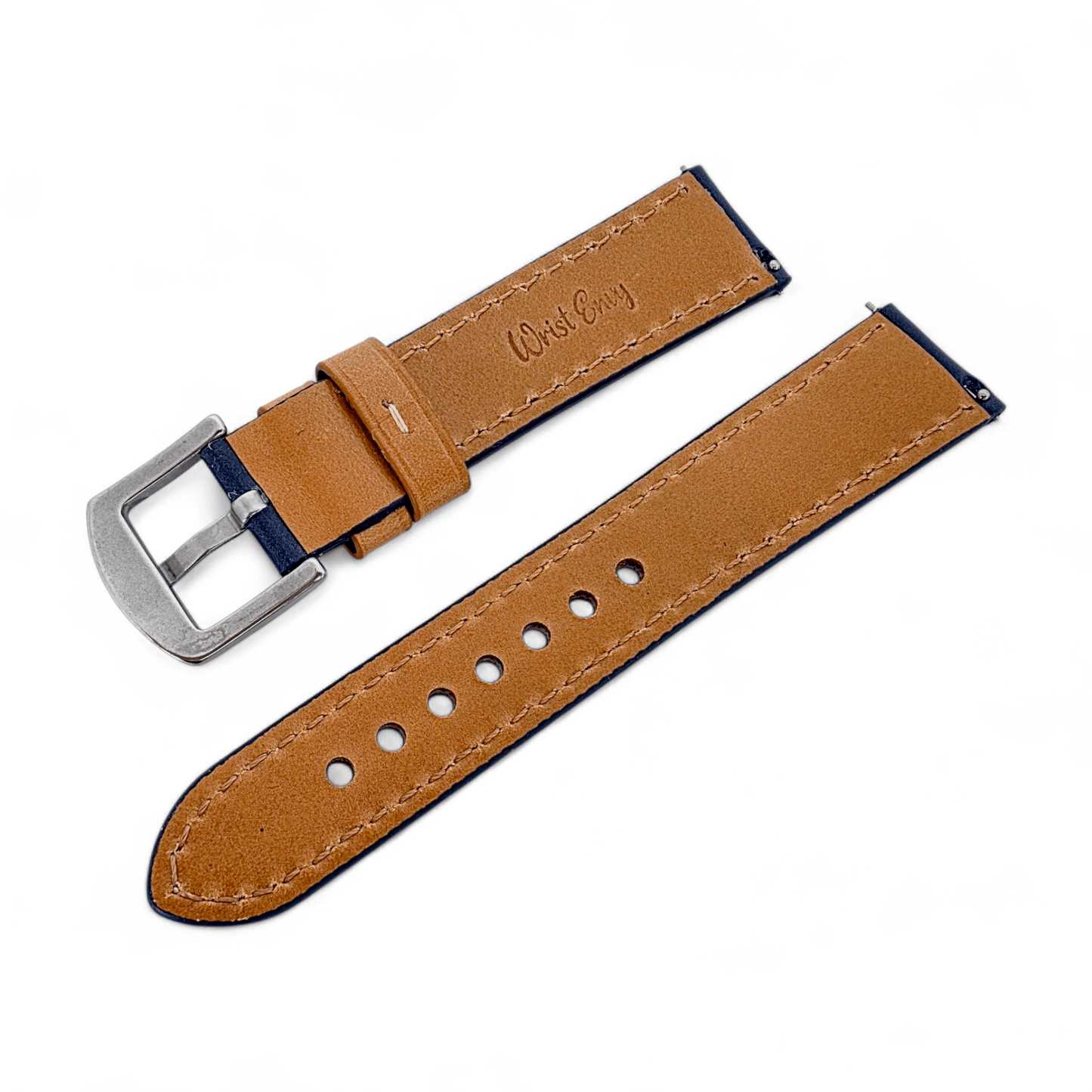 Padded Calf Skin Leather Watch Strap 20mm 22mm Blue - Wrist Envy