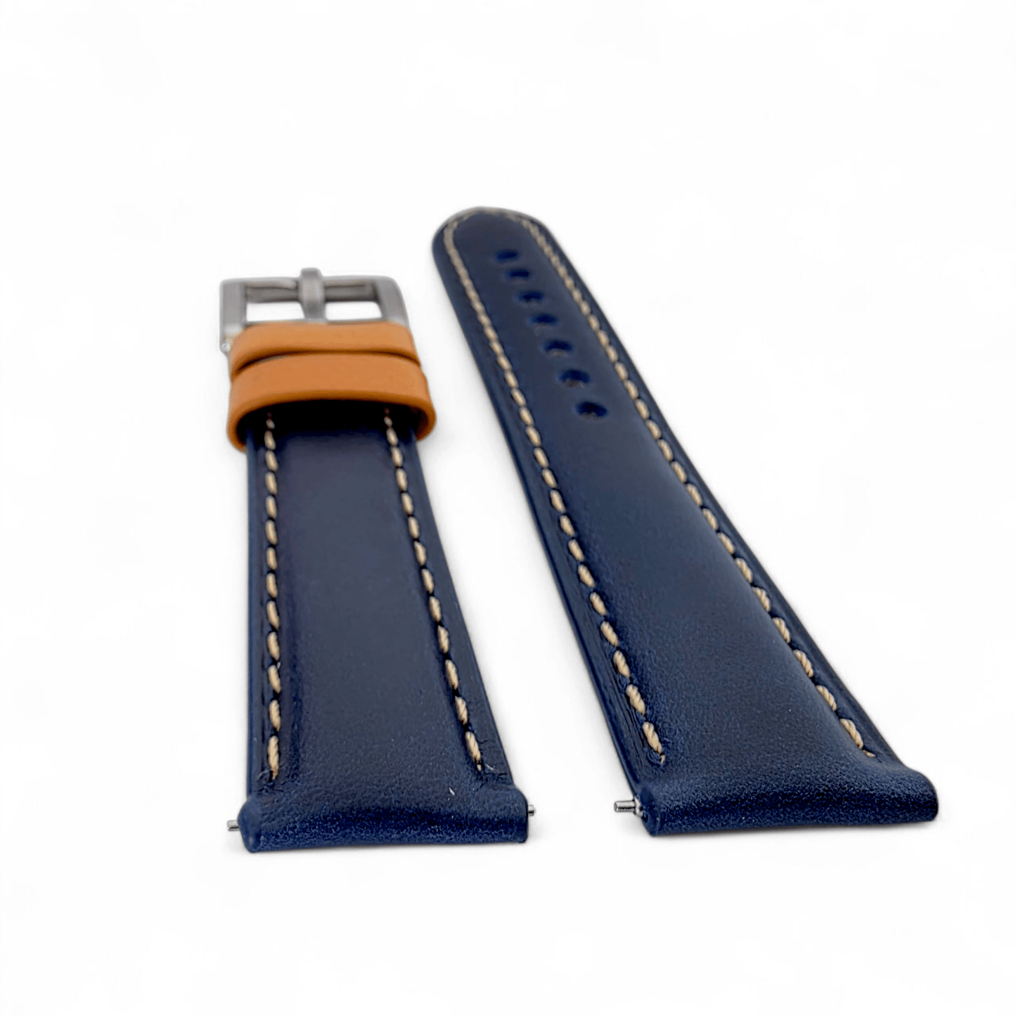 Padded Calf Skin Leather Watch Strap 20mm 22mm Blue - Wrist Envy