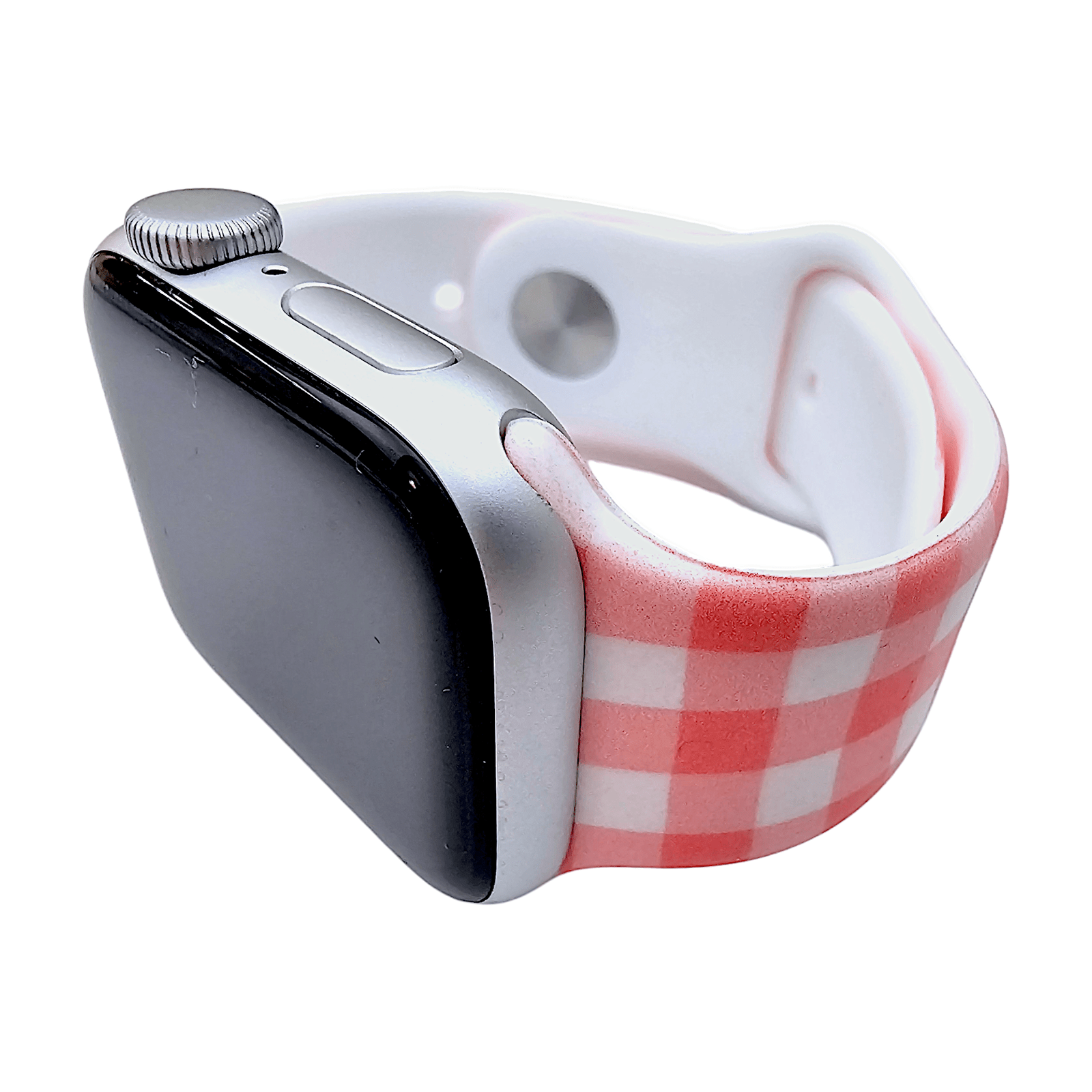 Plaid Checked Patterned Silicone Watch Strap For Apple Watch Pink White - Wrist Envy