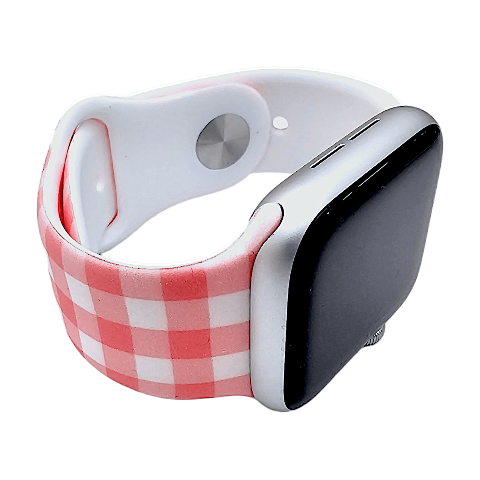 Plaid Checked Patterned Silicone Watch Strap For Apple Watch Pink White - Wrist Envy