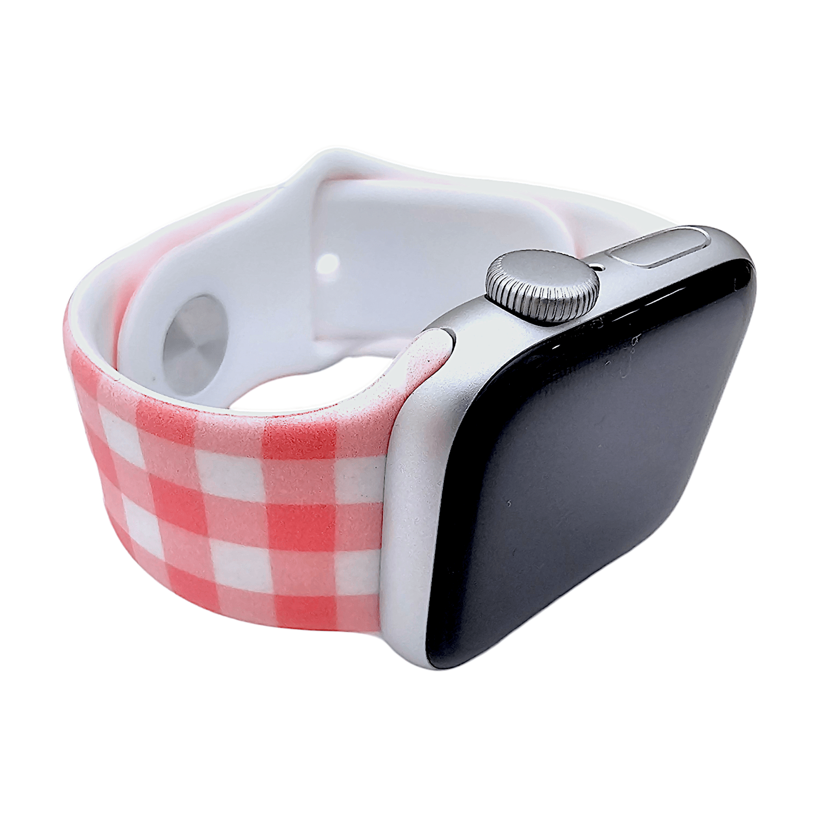 Plaid Checked Patterned Silicone Watch Strap For Apple Watch Pink White - Wrist Envy