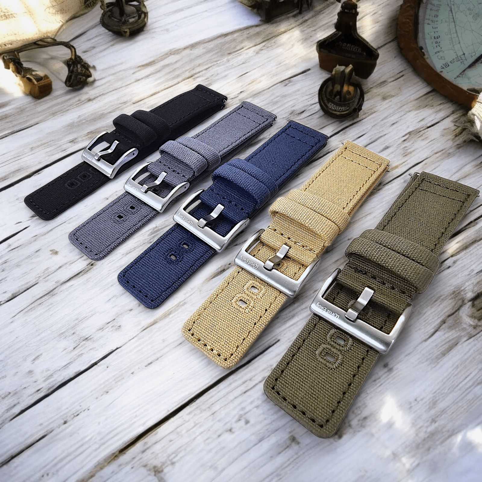 Premium Canvas Sailcloth Watch Strap Quick Release 20mm 22mm Army Green - Wrist Envy