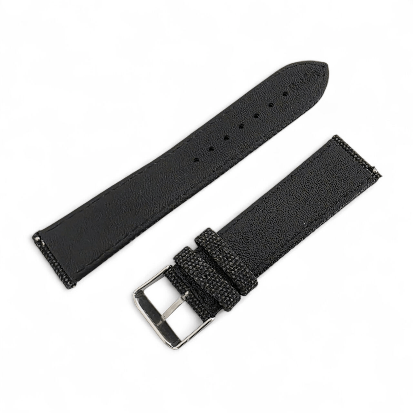 Premium Canvas Watch Strap 4mm Thick 18mm 20mm 22mm Washed Black - Wrist Envy