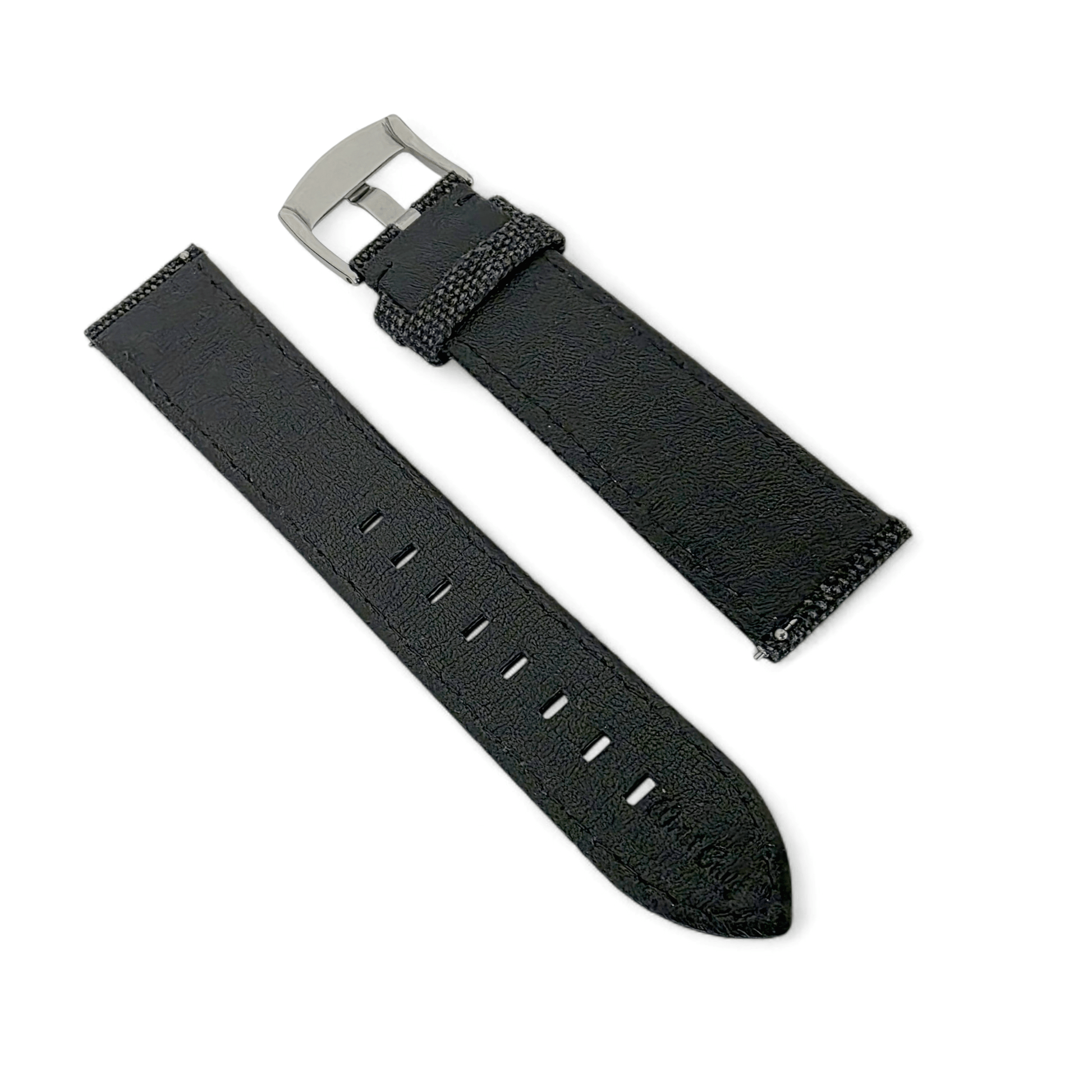 Premium Canvas Watch Strap 4mm Thick 18mm 20mm 22mm Washed Black - Wrist Envy