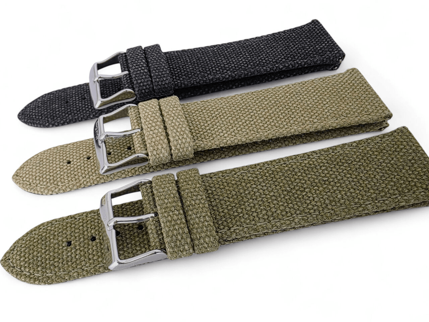 Premium Canvas Watch Strap 4mm Thick 18mm 20mm 22mm Washed Black - Wrist Envy