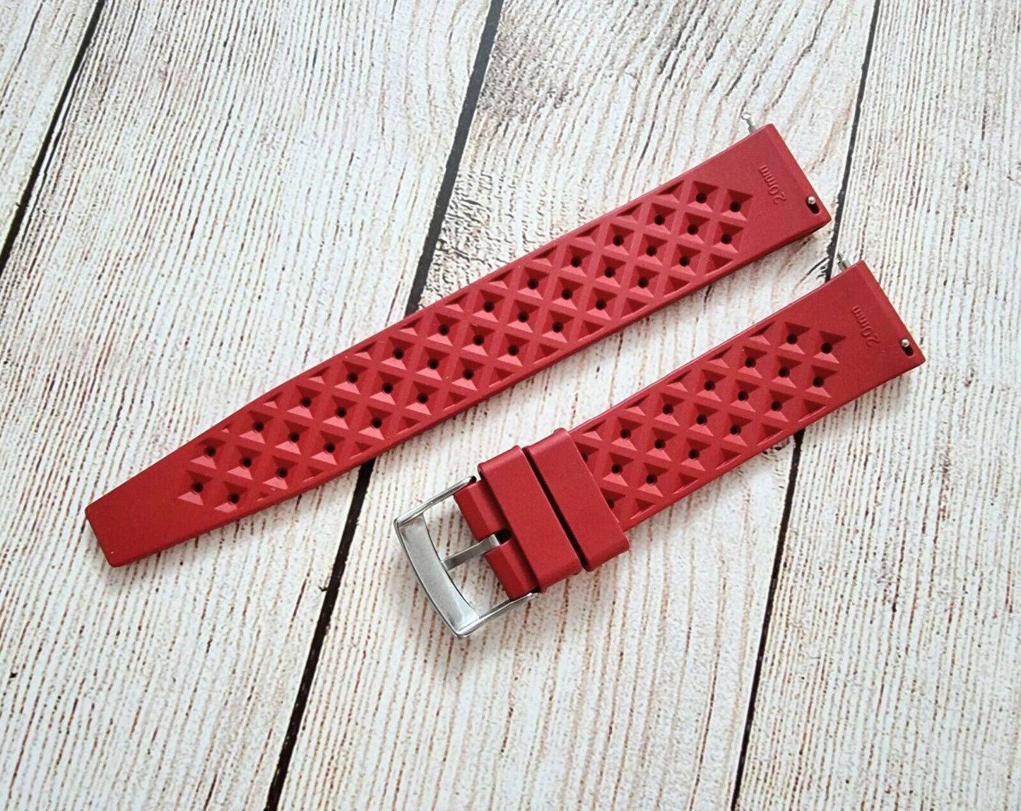 Premium FKM Rubber Watch Strap Band Quick Release Diver 22mm Red Mens Two Piece - Wrist Envy